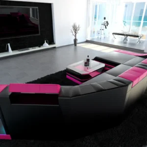 Echtleder Wohnlandschaft Treviano mit Ottomane C-Form L Mini