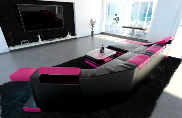 Echtleder Wohnlandschaft Treviano mit Ottomane C-Form L Mini – Bild 12
