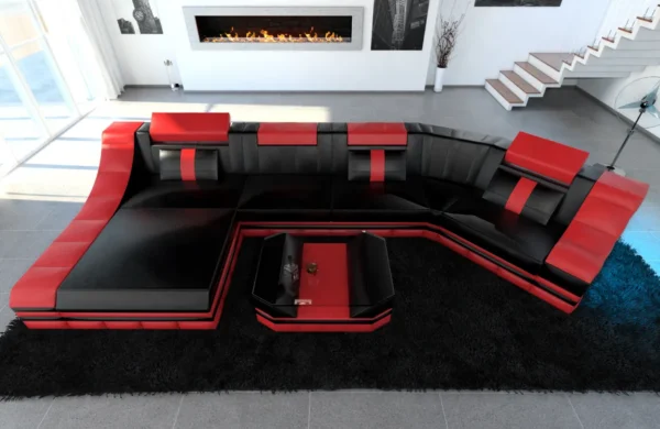 Echtleder Wohnlandschaft Treviano mit Ottomane C-Form L Mini – Bild 3