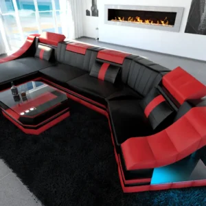 Echtleder Wohnlandschaft Treviano mit Ottomane C-Form L Mini