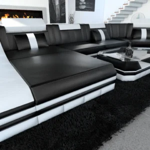 Echtleder Wohnlandschaft Treviano mit Ottomane C-Form L Mini