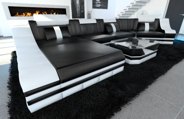 Echtleder Wohnlandschaft Treviano mit Ottomane C-Form L Mini – Bild 13