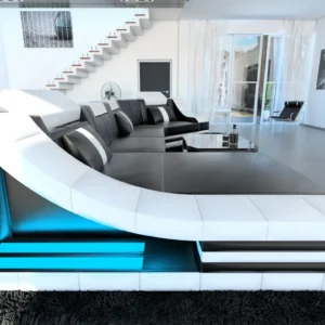 Echtleder Wohnlandschaft Treviano mit Ottomane C-Form L Mini