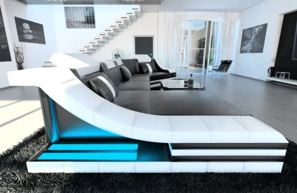 Echtleder Wohnlandschaft Treviano mit Ottomane C-Form L Mini – Bild 14