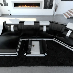 Echtleder Wohnlandschaft Treviano mit Ottomane C-Form L Mini