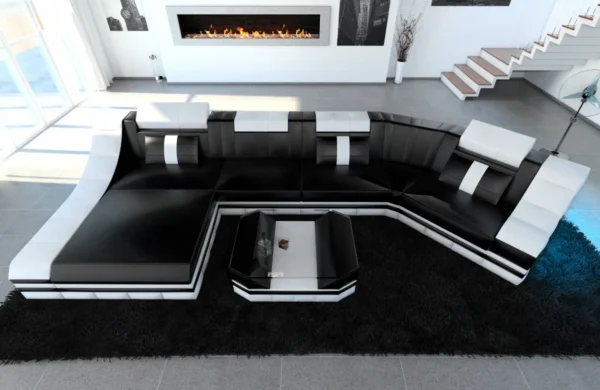 Echtleder Wohnlandschaft Treviano mit Ottomane C-Form L Mini – Bild 15