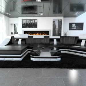 Echtleder Wohnlandschaft Treviano mit Ottomane C-Form L Mini
