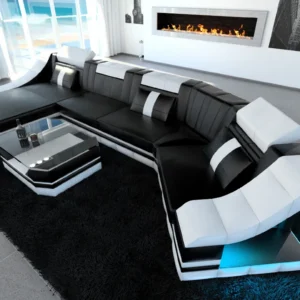 Echtleder Wohnlandschaft Treviano mit Ottomane C-Form L Mini