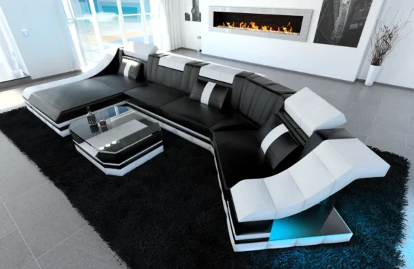 Echtleder Wohnlandschaft Treviano mit Ottomane C-Form L Mini – Bild 17
