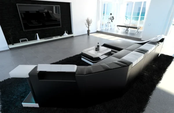 Echtleder Wohnlandschaft Treviano mit Ottomane C-Form L Mini – Bild 18