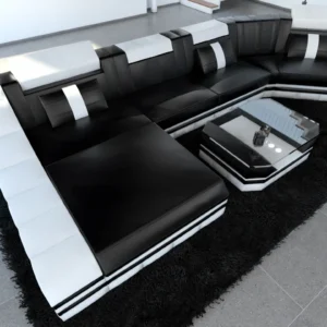 Echtleder Wohnlandschaft Treviano mit Ottomane C-Form L Mini