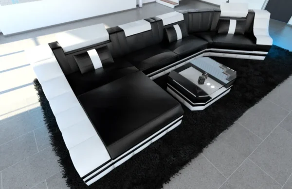 Echtleder Wohnlandschaft Treviano mit Ottomane C-Form L Mini – Bild 19
