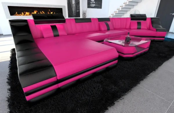 Kunstleder Wohnlandschaft Treviano mit Ottomane C-Form L Mini – Bild 7