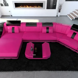 Kunstleder Wohnlandschaft Treviano mit Ottomane C-Form L Mini