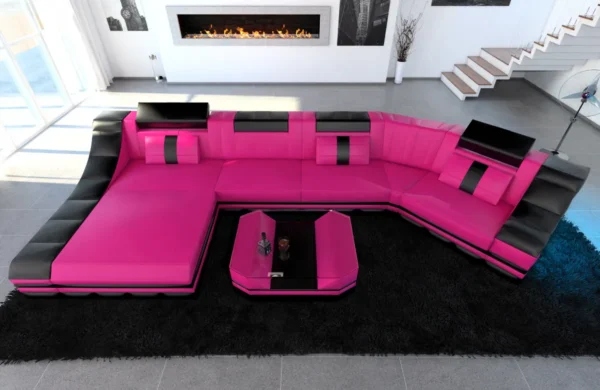 Kunstleder Wohnlandschaft Treviano mit Ottomane C-Form L Mini – Bild 9