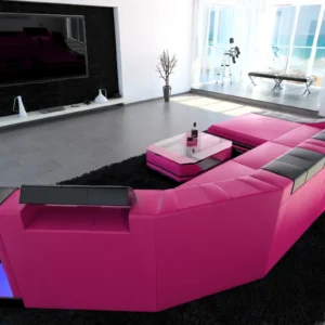 Kunstleder Wohnlandschaft Treviano mit Ottomane C-Form L Mini
