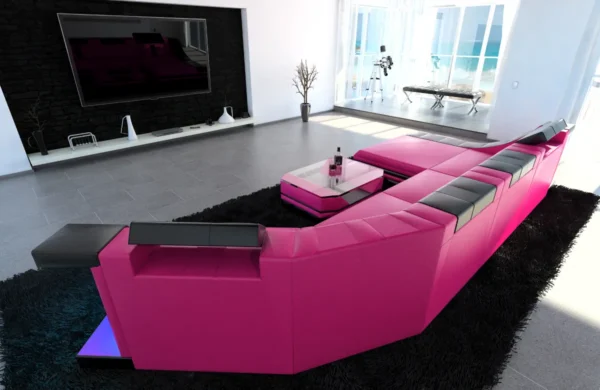 Kunstleder Wohnlandschaft Treviano mit Ottomane C-Form L Mini – Bild 12