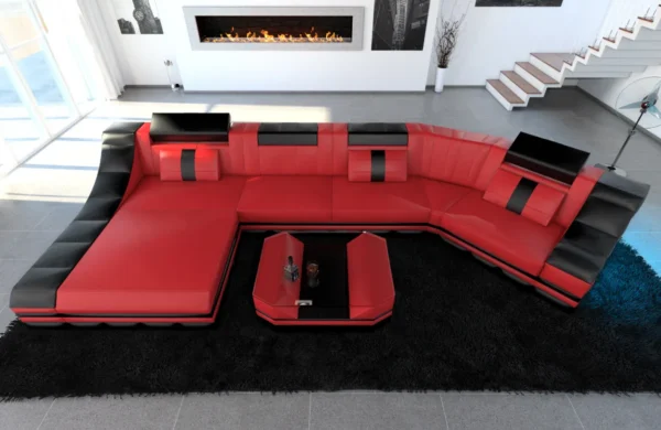Echtleder Wohnlandschaft Treviano mit Ottomane C-Form L Mini – Bild 22