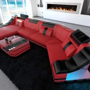 Echtleder Wohnlandschaft Treviano mit Ottomane C-Form L Mini