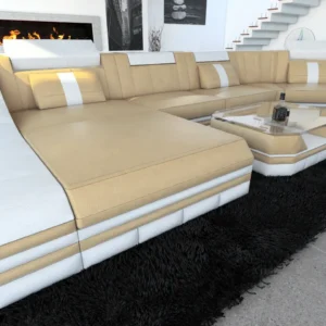 Echtleder Wohnlandschaft Treviano mit Ottomane C-Form L Mini