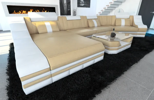Echtleder Wohnlandschaft Treviano mit Ottomane C-Form L Mini – Bild 26