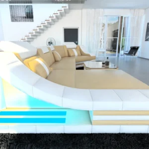 Echtleder Wohnlandschaft Treviano mit Ottomane C-Form L Mini