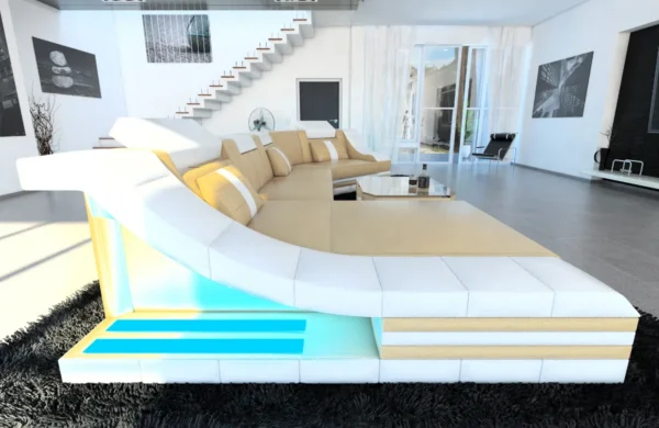 Echtleder Wohnlandschaft Treviano mit Ottomane C-Form L Mini – Bild 27