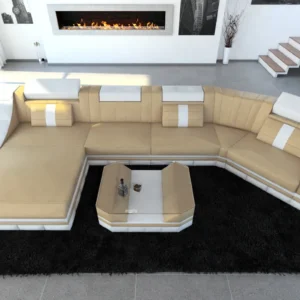 Echtleder Wohnlandschaft Treviano mit Ottomane C-Form L Mini