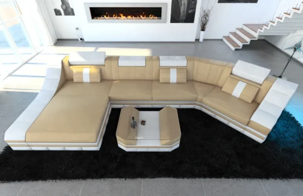 Echtleder Wohnlandschaft Treviano mit Ottomane C-Form L Mini – Bild 28