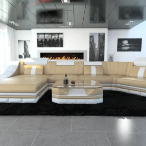 Echtleder Wohnlandschaft Treviano mit Ottomane C-Form L Mini