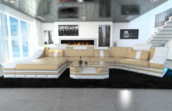 Echtleder Wohnlandschaft Treviano mit Ottomane C-Form L Mini – Bild 29
