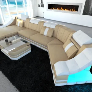 Echtleder Wohnlandschaft Treviano mit Ottomane C-Form L Mini