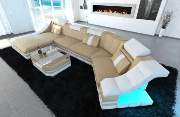 Echtleder Wohnlandschaft Treviano mit Ottomane C-Form L Mini – Bild 30