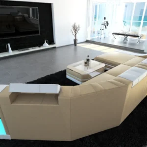 Echtleder Wohnlandschaft Treviano mit Ottomane C-Form L Mini