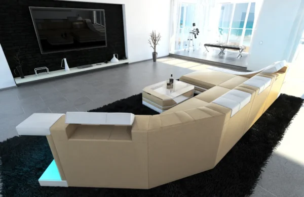 Echtleder Wohnlandschaft Treviano mit Ottomane C-Form L Mini – Bild 31