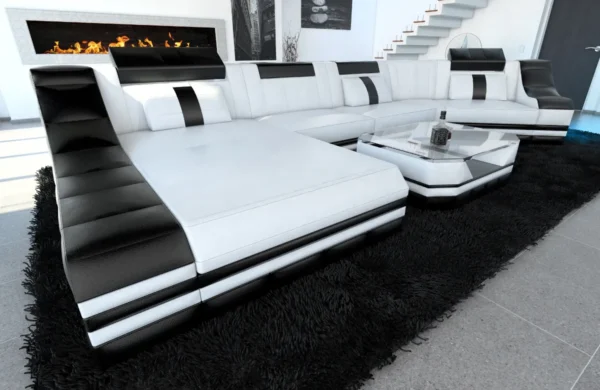 Echtleder Wohnlandschaft Treviano mit Ottomane C-Form L Mini – Bild 32