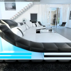 Echtleder Wohnlandschaft Treviano mit Ottomane C-Form L Mini