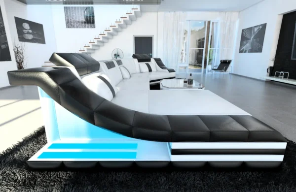 Echtleder Wohnlandschaft Treviano mit Ottomane C-Form L Mini – Bild 33