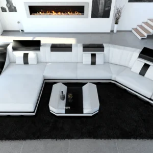 Echtleder Wohnlandschaft Treviano mit Ottomane C-Form L Mini