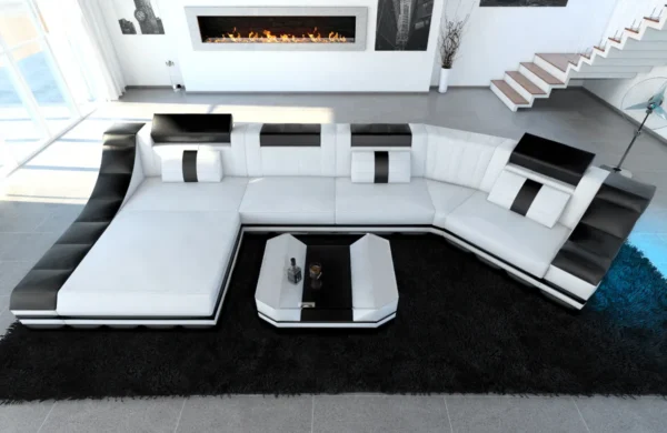 Echtleder Wohnlandschaft Treviano mit Ottomane C-Form L Mini – Bild 34