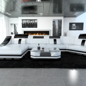 Echtleder Wohnlandschaft Treviano mit Ottomane C-Form L Mini