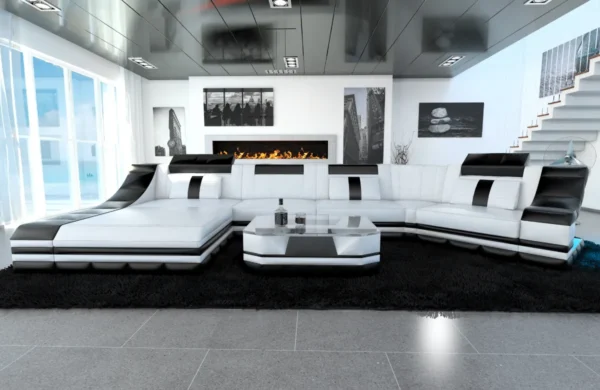 Echtleder Wohnlandschaft Treviano mit Ottomane C-Form L Mini – Bild 35