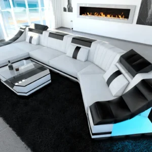 Echtleder Wohnlandschaft Treviano mit Ottomane C-Form L Mini