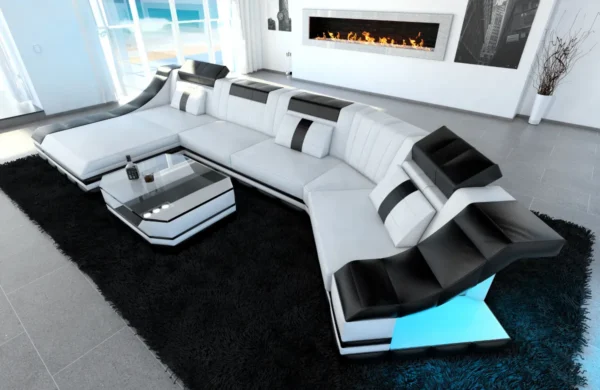 Echtleder Wohnlandschaft Treviano mit Ottomane C-Form L Mini – Bild 36