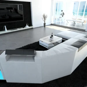 Echtleder Wohnlandschaft Treviano mit Ottomane C-Form L Mini