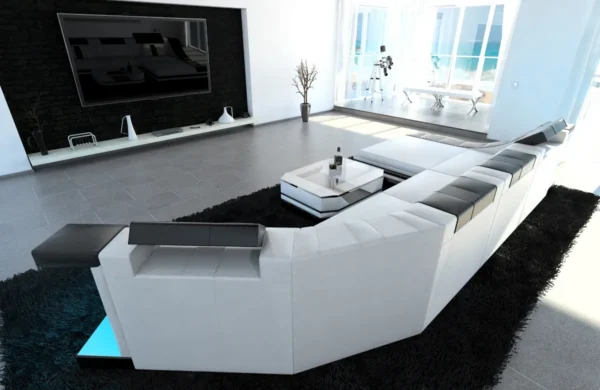 Echtleder Wohnlandschaft Treviano mit Ottomane C-Form L Mini – Bild 37