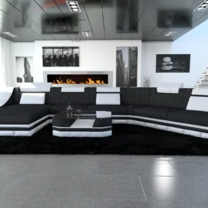 Webstoff Wohnlandschaft Treviano mit Ottomane C-Form XL Mini