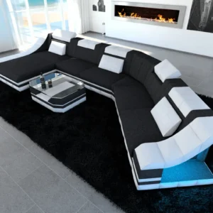 Webstoff Wohnlandschaft Treviano mit Ottomane C-Form XL Mini