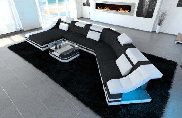 Webstoff Wohnlandschaft Treviano mit Ottomane C-Form XL Mini – Bild 29
