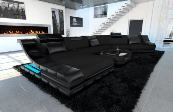 Webstoff Wohnlandschaft Treviano mit Ottomane C-Form XL Mini